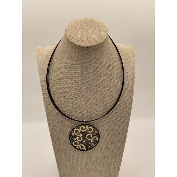 Black Cord Necklace With Round Swirl Pendant - Picture 1 of 5
